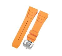 ROUHO 25mm Étanche Silicone Bracelet Montre, Souple Caoutchouc Bande Montre pour Richard Mille RM11-03-Orange + Or Rose Boucle