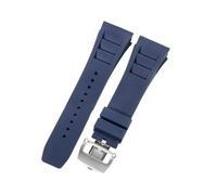 ROUHO 25mm Étanche Silicone Bracelet Montre, Souple Caoutchouc Bande Montre pour Richard Mille RM11-03-Bleu + Argent Boucle