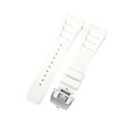 ROUHO 25mm Étanche Silicone Bracelet Montre, Souple Caoutchouc Bande Montre pour Richard Mille RM11-03-Blanc + Argent Boucle