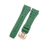 ROUHO 25mm Étanche Silicone Bracelet Montre, Souple Caoutchouc Bande Montre pour Richard Mille RM11-03-Vert + Or Rose Boucle