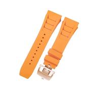 ROUHO 25mm Étanche Silicone Bracelet Montre, Souple Caoutchouc Bande Montre pour Richard Mille RM11-03-Orange + Argent Boucle