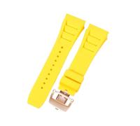 ROUHO 25mm Étanche Silicone Bracelet Montre, Souple Caoutchouc Bande Montre pour Richard Mille RM11-03-Jaune + Or Rose Boucle