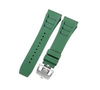 ROUHO 25mm Étanche Silicone Bracelet Montre, Souple Caoutchouc Bande Montre pour Richard Mille RM11-03-Vert + Argent Boucle