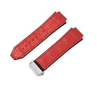 ROUHO 26 x 19mm Imperméable Doublé Cuir Véritable Bracelet de Montre Remplacement Bracelet Montre en Caoutchouc pour Hublot Big Bang-Rouge avec Argent Boucle Déployante