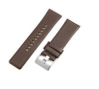 ROUHO 26mm Respirant Doux Peau Cuir Bracelet Montre Remplacement Montre Sangle Montre pour Diesel DZ4283 DZ4305 DZ4318 DZ4290 DZ4292-Marron + Argent