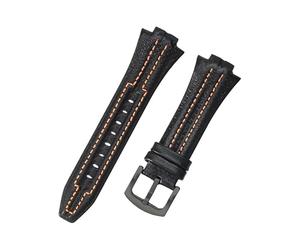 ROUHO 27 x 15mm Bracelet de Montre en Cuir Véritable, Bande de Remplacement Rétro Durable pour Seiko SNL029P2 SNL021P1 SNA595P2 SNL017P1-Noir