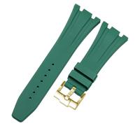 ROUHO 27mm Étanche Silicone Bracelet Montre, Fermoir à Pin Caoutchouc Bande Montre pour AP Casio GA-2100 2110-Vert + Or Boucle