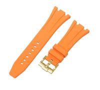 ROUHO 27mm Étanche Silicone Bracelet Montre, Fermoir à Pin Caoutchouc Bande Montre pour AP Casio GA-2100 2110-Orange + Or Boucle