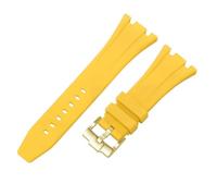 ROUHO 27mm Étanche Silicone Bracelet Montre, Fermoir à Pin Caoutchouc Bande Montre pour AP Casio GA-2100 2110-Jaune + Or Boucle