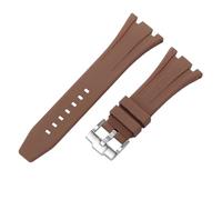 ROUHO 27mm Étanche Silicone Bracelet Montre, Fermoir à Pin Caoutchouc Bande Montre pour AP Casio GA-2100 2110-Brun + Argent Boucle