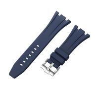ROUHO 27mm Étanche Silicone Bracelet Montre, Fermoir à Pin Caoutchouc Bande Montre pour AP Casio GA-2100 2110-Bleu + Argent Boucle