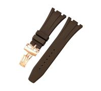 ROUHO 27mm Étanche Silicone Bracelet Montre, Remplacement Bracelet Montre Accessoires pour AP Audemars Piguet Royal Oak Casio GA-2100-Brun + Or Rose Boucle