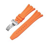 ROUHO 27mm Étanche Silicone Bracelet Montre, Remplacement Bracelet Montre Accessoires pour AP Audemars Piguet Royal Oak Casio GA-2100-Orange + Argent Boucle