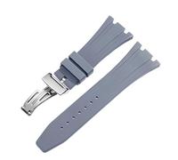 ROUHO 27mm Étanche Silicone Bracelet Montre, Remplacement Bracelet Montre Accessoires pour AP Audemars Piguet Royal Oak Casio GA-2100-Gris + Argent Boucle