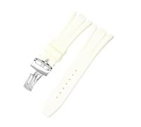 ROUHO 27mm Étanche Silicone Bracelet Montre, Remplacement Bracelet Montre Accessoires pour AP Audemars Piguet Royal Oak Casio GA-2100-Blanc + Argent Boucle