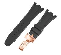 ROUHO 27mm Étanche Silicone Bracelet Montre, Remplacement Bracelet Montre Accessoires pour AP Audemars Piguet Royal Oak Casio GA-2100-Noir + Or Rose Boucle