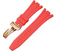 ROUHO 27mm Étanche Silicone Bracelet Montre, Remplacement Bracelet Montre Accessoires pour AP Audemars Piguet Royal Oak Casio GA-2100-Rouge + Or Rose Boucle