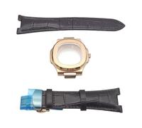 ROUHO 39mm Kit Boîtier Montre Sport, pour Mouvement NH35 NH36 29,8mm Cadran, Fond Transparent Hublot Octogonal Boîtier Montre pour Patek Philippe Nautilus-Or Rose + Bracelet Marron