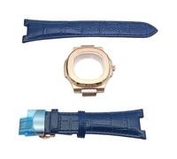 ROUHO 39mm Kit Boîtier Montre Sport, pour Mouvement NH35 NH36 29,8mm Cadran, Fond Transparent Hublot Octogonal Boîtier Montre pour Patek Philippe Nautilus-Or Rose + Bracelet Bleu