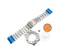 ROUHO 42mm Acier Inoxydable Montre Modification Kit, Adapté pour Mouvement NH35 NH36 29mm Bague, Remplacement Mod Pièces pour Seiko-Boîtier Montre + Bracelet + Orange Cadrans + Aiguilles Montre