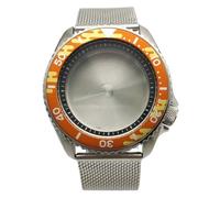 ROUHO 42mm Vintage Plongée Boîtier Montre + Acier Inoxydable Bracelet Maille, Adapté pour Mouvement NH35 NH36 4R36A, Montre Modification Pièces pour Seiko SKX007-V 5