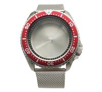 ROUHO 42mm Vintage Plongée Boîtier Montre + Acier Inoxydable Bracelet Maille, Adapté pour Mouvement NH35 NH36 4R36A, Montre Modification Pièces pour Seiko SKX007-V 18