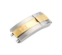 ROUHO Acier Inoxydable Massif Pliant Fermoir Déployant, Montre Bracelet Boucle pour Rolex Submariner Oysterflex Daytona GMT-Argent Or 9 x 18 x 20mm