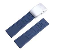 ROUHO Antitranspirant Silicone Caoutchouc Bracelet Montre, Acier Inoxydable Fermoir Pliant Mat pour Breitling Avenger Colt Superocean Challenger-Bleu + Argent Boucle 24mm