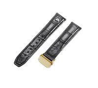 ROUHO Bande de Montre en Cuir avec Boucle Déployante, Bracelet de Remplacement Étanche pour Maurice Lacroix Pontos Eliros PT6148 PT6168 MP6347-Noir + Or Boucle 20mm