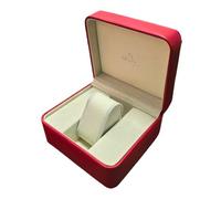 ROUHO Boîte à Montre Unique Cuir Faux Rouge Noyau Bois Massif Coussin Velours Rangement Bijoux pour Omega Speedmaster Snoopy Limited Edition