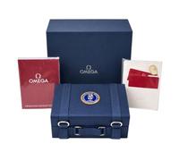ROUHO Boîte à Montres en Bois Bleu Étui Rangement Montre Emplacement Unique Support Intérieur Crème Coussin Vitrine Boîte Extérieure Set pour Omega Speedmaster