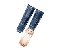 ROUHO Boucle Déployante Sangle Montre 20mm Fermoir Glissière Libération Rapide Cuir Véritable Bracelet Montre pour Rolex Datejust 36-Bleu Foncé