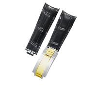 ROUHO Bout Incurvé Sangle Montre 20mm - Cuir Véritable - Boucle Déployante Remplacement Bracelet Montre pour Rolex GMT-Master II 116710LN 116710BLNR-Noir