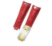 ROUHO Bout Incurvé Sangle Montre 20mm - Cuir Véritable - Boucle Déployante Remplacement Bracelet Montre pour Rolex GMT-Master II 116710LN 116710BLNR-Rouge