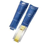 ROUHO Bout Incurvé Sangle Montre 20mm - Cuir Véritable - Boucle Déployante Remplacement Bracelet Montre pour Rolex GMT-Master II 116710LN 116710BLNR-Bleu Clair
