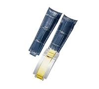 ROUHO Bout Incurvé Sangle Montre 20mm - Cuir Véritable - Boucle Déployante Remplacement Bracelet Montre pour Rolex GMT-Master II 116710LN 116710BLNR-Bleu Foncé