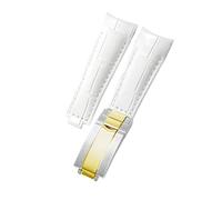 ROUHO Bout Incurvé Sangle Montre 20mm - Cuir Véritable - Boucle Déployante Remplacement Bracelet Montre pour Rolex GMT-Master II 116710LN 116710BLNR-Blanc