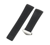 ROUHO Bout Incurvé Silicone Bracelet Montre Noir Caoutchouc Remplacement Sport Montre Sangle pour TAG Heuer Aquaracer 300-Noir + Boucle Argenté 24mm