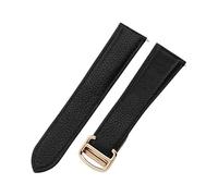 ROUHO Bracelet de Montre Cuir Véritable Libération Rapide, Bande Réglable pour Cartier Tank Solo WSTA0029 WSTA0030-Noir + Or Rose Boucle 22mm