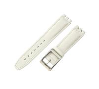 ROUHO Bracelet de Montre en Cuir Véritable, Bande de Remplacement Boucle Ardillon Femme pour Swatch YCS Yas YGS-Blanc + Argent Boucle