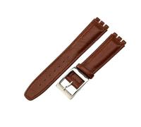 ROUHO Bracelet de Montre en Cuir Véritable, Bande de Remplacement Boucle Ardillon Femme pour Swatch YCS Yas YGS-Marron + Argent Boucle