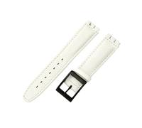 ROUHO Bracelet de Montre en Cuir Véritable, Bande de Remplacement Boucle Ardillon Femme pour Swatch YCS Yas YGS-Blanc + Noir Boucle