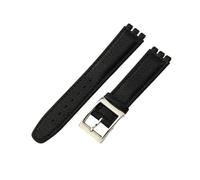 ROUHO Bracelet de Montre en Cuir Véritable, Bande de Remplacement Boucle Ardillon Femme pour Swatch YCS Yas YGS-Noir + Argent Boucle