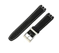 ROUHO Bracelet de Montre en Cuir Véritable, Bande de Remplacement Boucle Ardillon Femme pour Swatch YCS Yas YGS-Noir Blanc + Argent Boucle