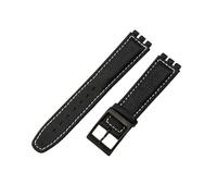 ROUHO Bracelet de Montre en Cuir Véritable, Bande de Remplacement Boucle Ardillon Femme pour Swatch YCS Yas YGS-Noir Blanc + Noir Boucle