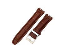 ROUHO Bracelet de Montre Réglable en Cuir, Accessoires Bande en Cuir Véritable pour Swatch YCS Yas YGS-Marron + Argent Boucle 17mm