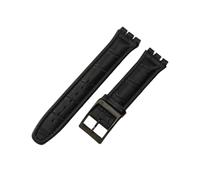 ROUHO Bracelet de Montre Réglable en Cuir, Accessoires Bande en Cuir Véritable pour Swatch YCS Yas YGS-Noir + Noir Boucle 17mm