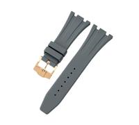 ROUHO Bracelet de Montre Silicone Imperméable, Accessoires Remplacement Réglable Boucle Ardillon pour Audemars Piguet Royal Oak Casio G-Shock GA-2100-Gris + Or Boucle 26mm