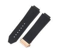 ROUHO Bracelet Montre 26mm Silicone Étanche Caoutchouc Fermoir Déployant Acier Inoxydable Souple Noir pour HUBLOT Big Bang A4