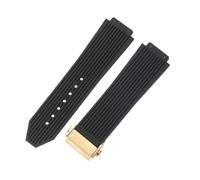 ROUHO Bracelet Montre 26mm Silicone Étanche Caoutchouc Fermoir Déployant Acier Inoxydable Souple Noir pour HUBLOT Big Bang A3